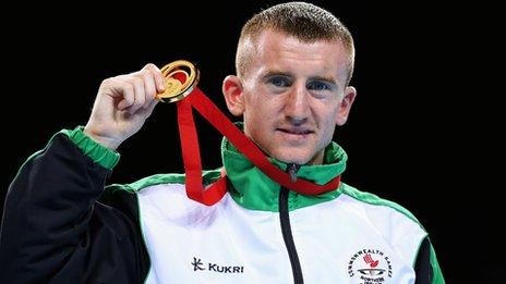 Paddy Barnes celebrates with his 2014 Commonwealth Games gold medal