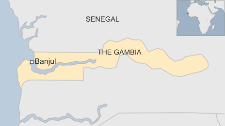 Map of The Gambia showing the capital Banjul - 30 December 2014