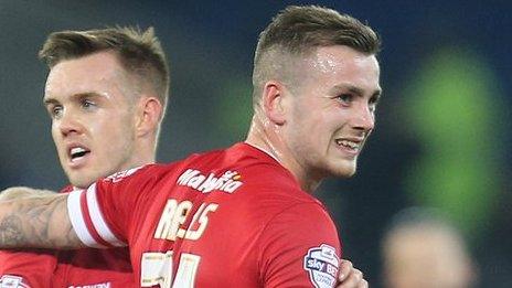 Joe Ralls celebrates Cardiff's first goal with Craig Noone