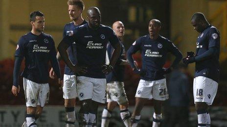 Millwall players after their defeat at Bradford