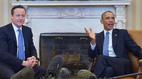 David Cameron and Barack Obama meeting in the Oval Office at the White House