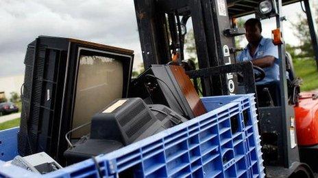 old TVs in a trailer