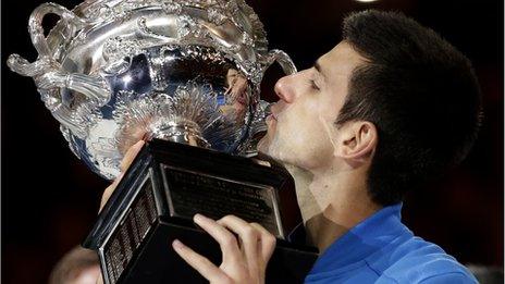 Novak Djokovic with Australian Open trophy