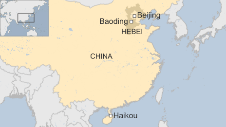 Map of Haikou, Baoding and Beijing