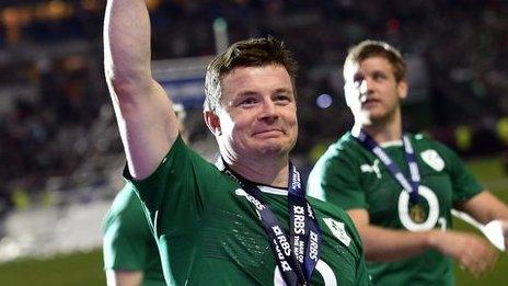 Ireland's Brian O'Driscoll celebrates in Paris