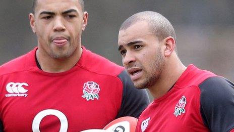 Luther Burrell and Jonathan Joseph during England training