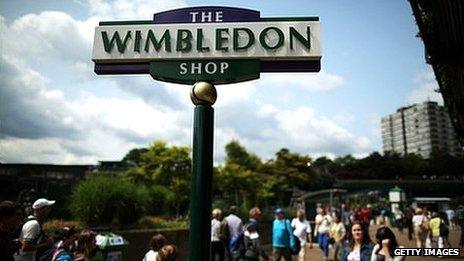 Wimbledon Shop sign at the All England Lawn Tennis Club