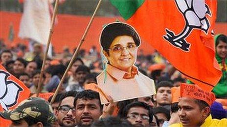 Kiran Bedi supporters at a rally in Delhi, January 2015