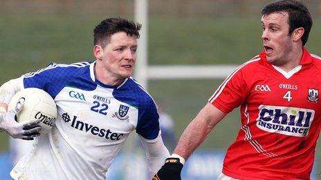 Monaghan's Conor McManus in action against James Loughrey of Cork