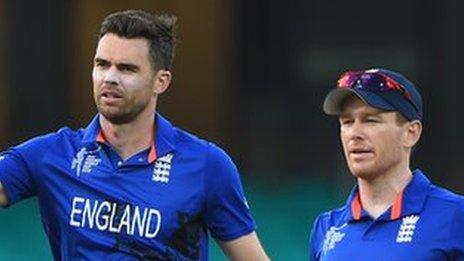 England's James Anderson and Eoin Morgan