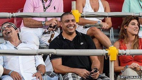 Brazilian football legend Ronaldo watches the 2014 men's final