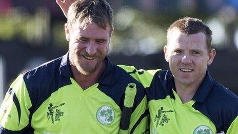 John Mooney and Niall O'Brien show their delight after Ireland's World Cup win over the West Indies