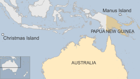 Map of Manus in relation to Australia