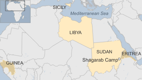 Map showing Eritrea, Sudan, Guinea, Libya and Sicily