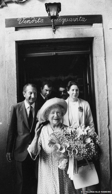 The late Queen Mother visits the Nardini grapperia