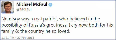 Tweet by Michael McFaul - 27 February 2015