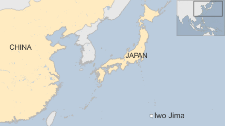 Map showing location of Iwo Jima and Japan