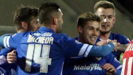 Cardiff players celebrate at Rotherham