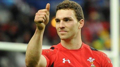 Wales wing George North celebrates after beating France