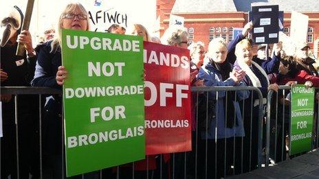 Bronglais hospital campaigners at the Senedd in Cardiff Bay