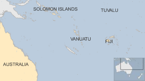 Map showing islands in the South Pacific at threat from Cyclone Pam - 13 March 2015