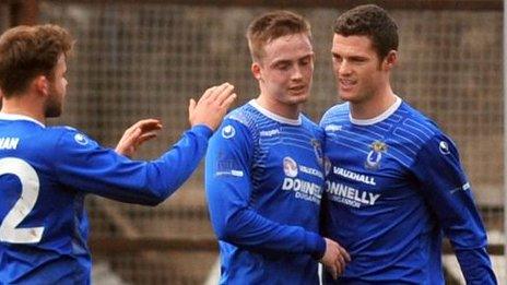 Gary Liggett celebrates after scoring