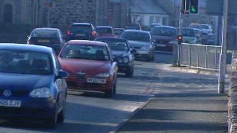 Traffic in Bontnewydd, near Caernarfon, Gwynedd