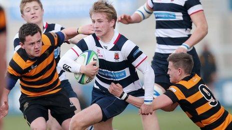 Action from the Schools' Cup final at Ravenhill