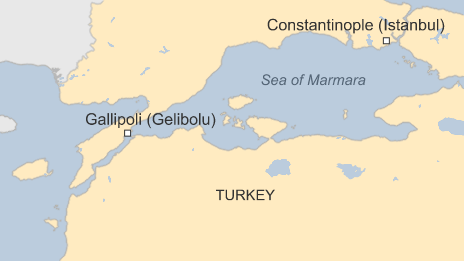 Map showing the Gallipoli peninsula and the Sea of Marmara