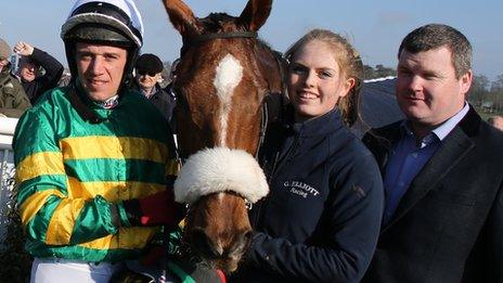 Jockey Davy Condon, Georgie Benson and trainer Gordon Elliott with Riverside City