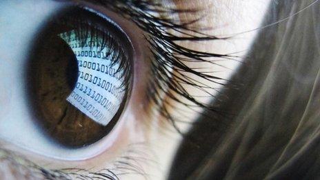 binary code in eye