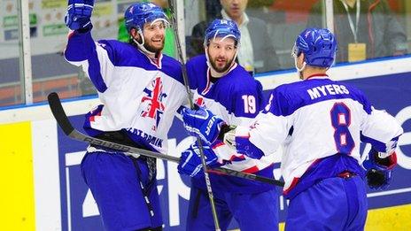 Robert Farmer scores for GB ice hockey