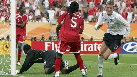 Peter Crouch scores against Trinidad & Tobago