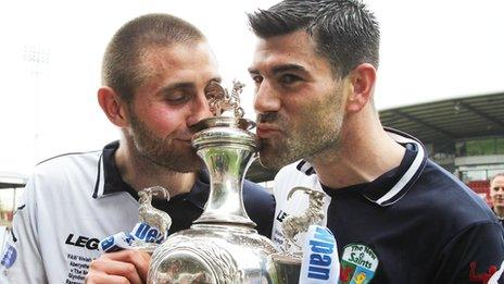 Saints celebrate their 2014 Welsh Cup win