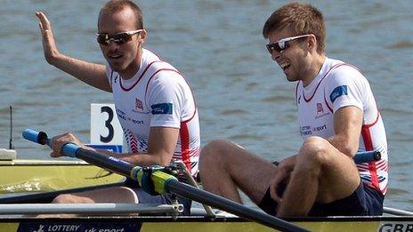 Peter Chambers and Joel Cassells celebrate winning gold in Poznan