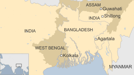 Map showing India and Bangladesh