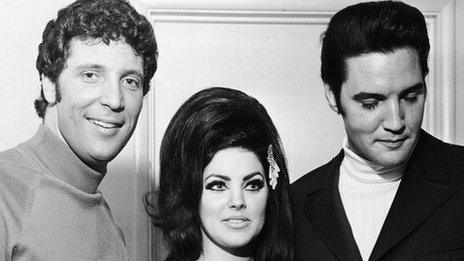 Tom Jones (left) with Priscilla Presley (centre) and Elvis (right)