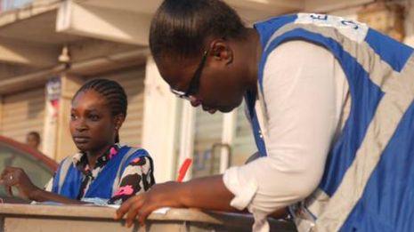 Election officials at a polling station.