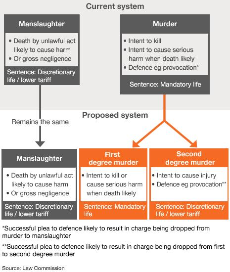 Flow chart showing proposed change to murder law