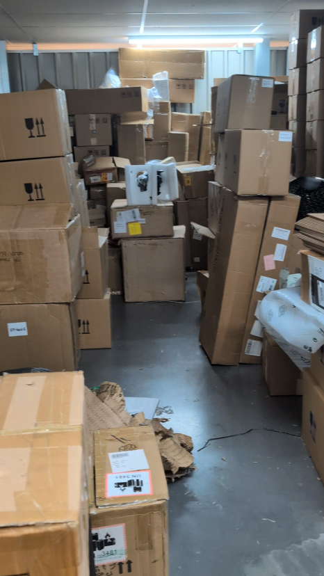 A dark room full of boxes