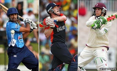 Ravi Bopara (l), Eoin Morgan (c) and James Hildreth (r)