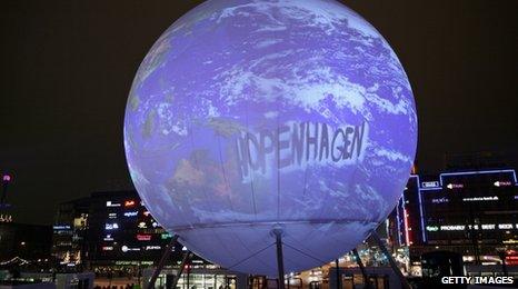 Illuminated globe in Copenhagen