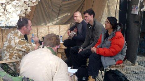 Sima Kotecha with soldiers in Afghanistan