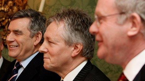 Gordon Brown, Peter Robinson and Martin McGuinness