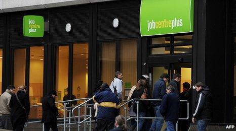 People queuing outside a job centre