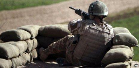 A female soldier keeps guard in southern Afghanistan