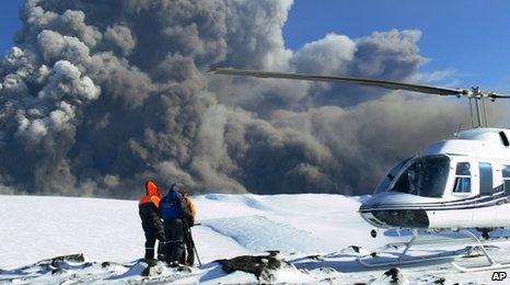 Camera crew near Iceland's Eyjafjallajokull Volcano