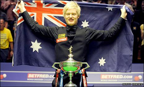 Australia's Neil Robertson celebrates his vctory at the Crucible