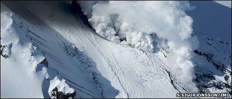 Steam caused by meltwater mixing with lava (Image: Olafur Sigurjonsson/IMO)