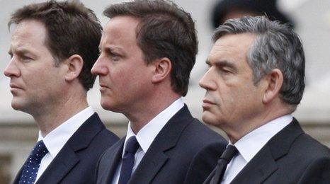 Nick Clegg, David Cameron and Gordon Brown